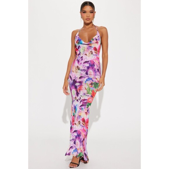 NWT Fashion Nova Tropical Bahama Mama Maxi Bodycon Halter Dress Small - Picture 1 of 1